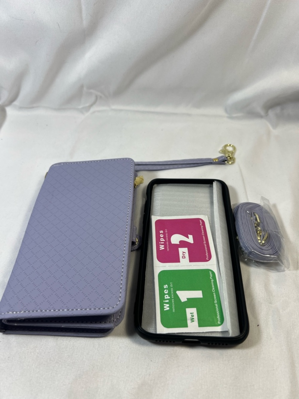 Lavender Quilted Wallet Phone Case with Detachable Strap